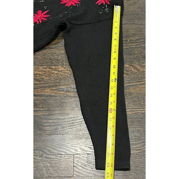 Nutcracker Tunic Sweater Women’s Medium Beaded Poinsettia Holiday Black Dress - Picture 8 of 8